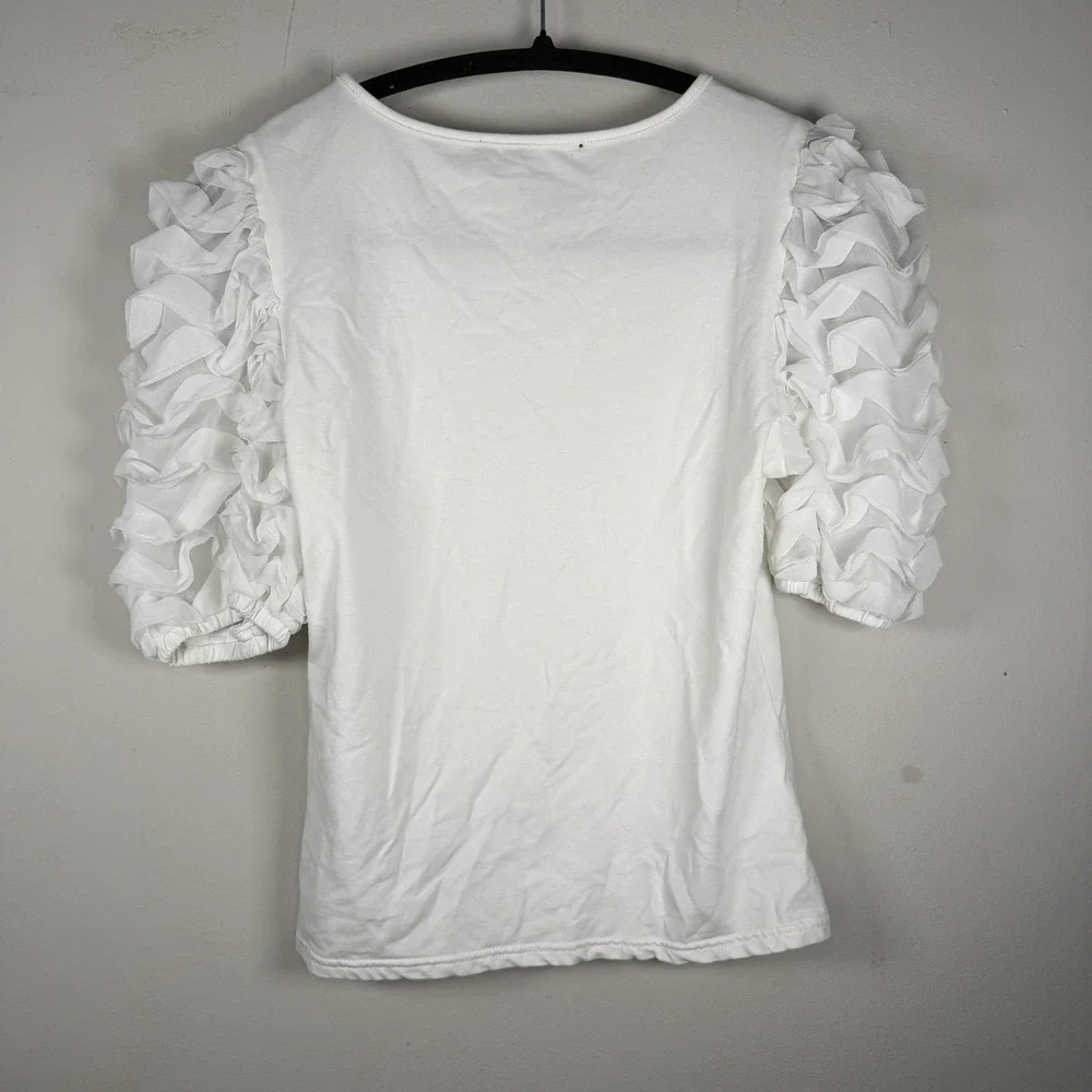 Fab*rik Puff Sleeve XS Tee Womens White Short Sleeve Pullover Officecore‎ Blouse